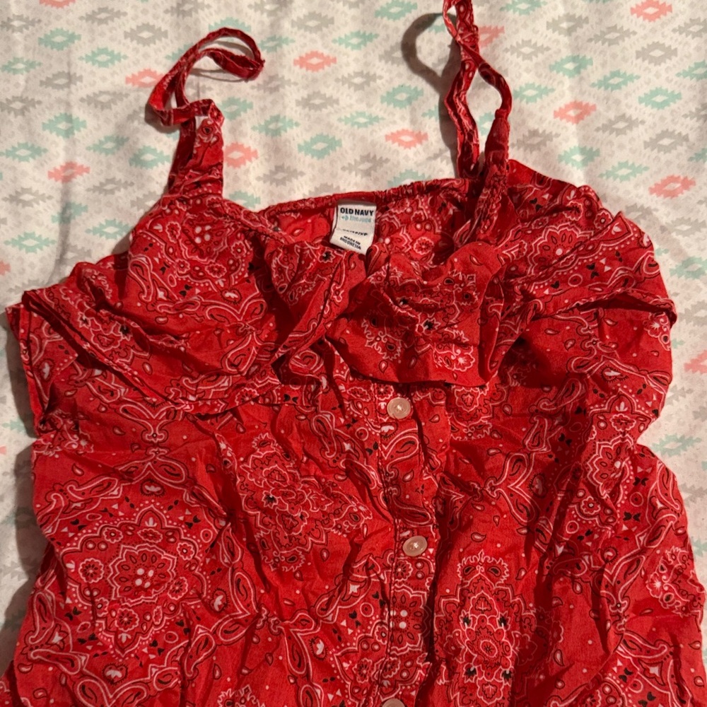 Old Navy Red Paisley Buttoned Top